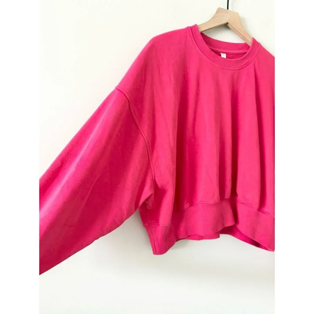 Fabletics Hot Pink Year Round Terry Crewneck Sweatshirt Size S Relaxed Fit - Picture 3 of 8